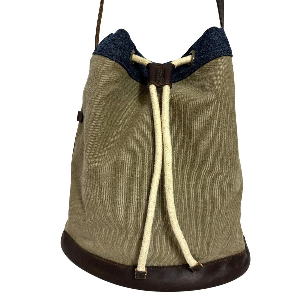Vintage Highland Store SCOTT NAVIGATOR Bucket Bag Canvas Wool Leather Army